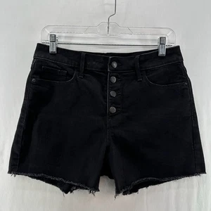 Old Navy hochtaillierte abgeschnittene Damenshorts 10 Knöpfe Hosenschlitz ausgefranster Saum Denim schwarz - Bild 1 von 10