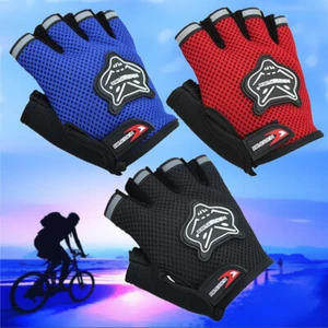 Kids Cycling Bike Half Finger Gloves Fingerless Anti Slip Sports Bicycle Riding - Picture 1 of 14