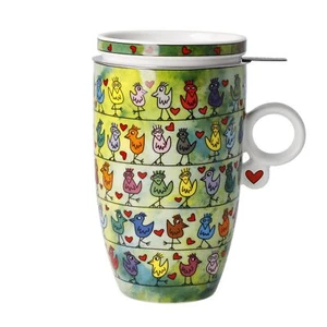 James Rizzi Teetasse mit Deckel und Sieb 450 ml BIRDS ON A LOVE WIRE Goebel Porz - Bild 1 von 4