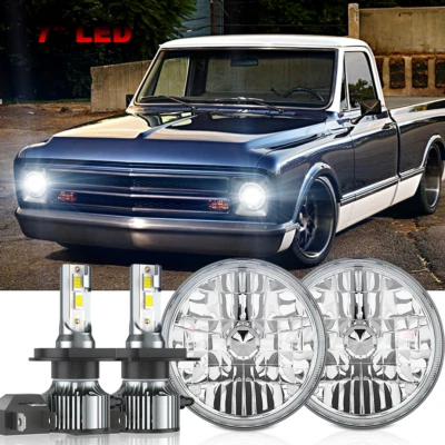 FIT 1967-1972 Chevy C10 Pair 7 inch LED Headlights Round Dot Approved Hi-Lo Lamp - Image 1 of 4