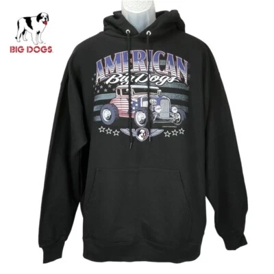 BIG DOGS SUDADERA CON CAPUCHA AMERICANA PARA HOMBRE GRANDE NEGRA BANDERA DE ESTADOS UNIDOS CAMIONES GRÁFICO NUEVO SIN ETIQUETAS Foto 1 de 4