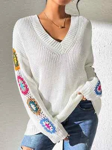 Floral V-neck crochet sweater - Picture 1 of 21