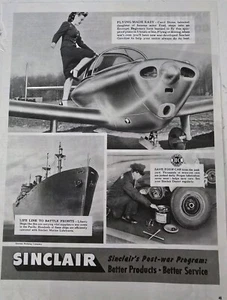 1945 Sinclair Gasoline oil post war program woman airplane  vintage ad - Picture 1 of 1