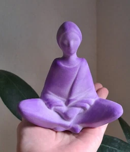 Purple Ceramic Sitting Zen Woman Figurine Meditate 5" Meditation Unique Gift - Picture 1 of 6