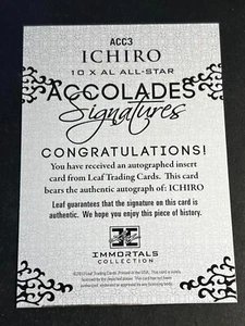 2013 Leaf Ichiro Immortals BLANK FRONT MISSING AUTOGRAPH & Serial # Accolades #3 - Picture 1 of 2