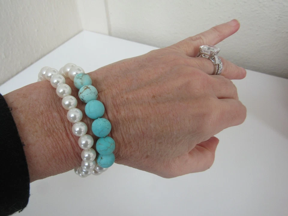 NUEVO CONJUNTO PULSERA PIEDRAS SEMIPRECIOSAS con Perla Imitada ELASTIZADA Pulsera    Foto 1 de 4