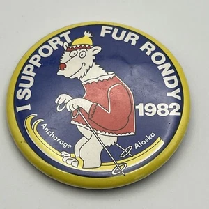 I Support Fur Rondy Anchorage Alaska Fur Rendezvous Button Pin 1982 Polar Bear - Picture 1 of 4