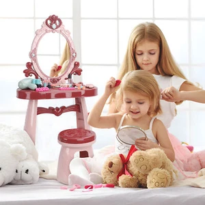 Pink Kids Vanity Set with Music Sound, Pretend Play Princess Toy Makeup Table - Picture 1 of 13