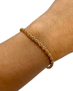 Glänzendes goldfarbenes Metall Diamantschliff Seil Kette Armband 7,5 Zoll 5,88 Gramm - Bild 1 von 7