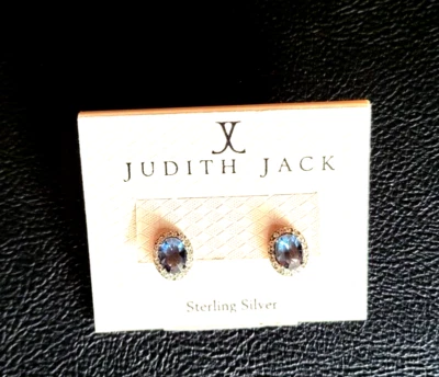 Judith Jack 纯银实验室制作蓝色宝石和立方氧化锆 CZ 耳环 — 第 1/2 张图片