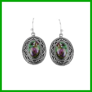 Natural Copper Ruby Zoisite Handmade Vintage Dangle New Earrings Sterling Silver - Picture 1 of 7