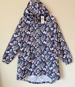 Vera Bradley Regenmantel Kapuze Blumen marineblau Schmetterling verstaubar Größe Small neu mit Etikett - Bild 1 von 14