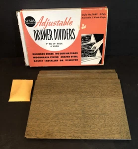 NOS Vintage Sears Adjustable Drawer Dividers Metal Woodgrain 9”-17” W 6” H - Picture 1 of 8