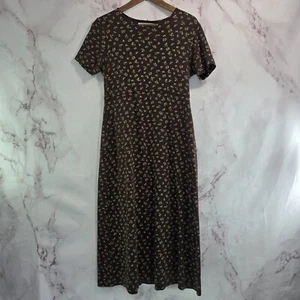 Vintage Dress Womens Medium Brown Floral 90s Maxi Midi Knit Cottagecore - Picture 1 of 10