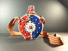 Handcrafted Yugoslavian Bota Bag Wineskin Canteen Red, White, Blue Leather/Beads