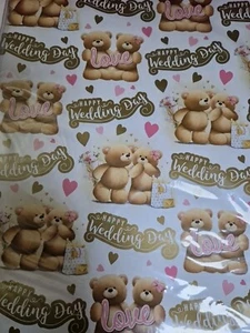 2 Sheets CUTE TEDDIES WEDDING DAY Wrapping Paper & 1 Tag - Picture 1 of 1
