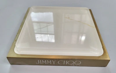 JIMMY CHOO GOLD & WHITE ONE PIECE LOGO DISPLAY IN STEEL METAL BRONZE PLEXIGLASS  - Image 1 of 4