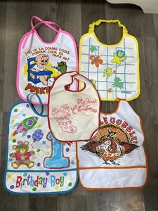 Vintage Plastic  Holiday Baby Bibs Large Oversized Baby's Drool Bib Lot of 5 - Picture 1 of 11