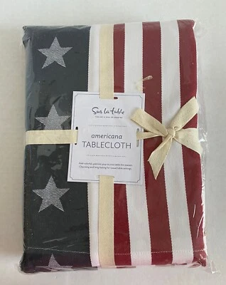New Sur La Table Americana Flag 69x108 Cotton Tablecloth July 4 Patriotic Stars - Image 1 of 4