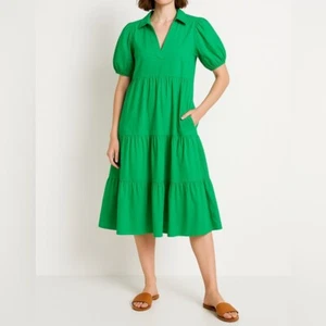 2.7 August Apparel grün Baumwolle Puffärmel Midikleid Größe Large - Bild 1 von 8