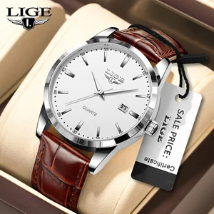 LIGE Men's Watch Quartz Date Waterproof Leather Business Classic Wristwatch Gift - Picture 1 of 8