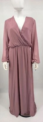 Marina Dress Pink Gown Chiffon Long Bubble Sleeve Rose Blush Sz 12 NEW NWT N160 - Image 1 of 4