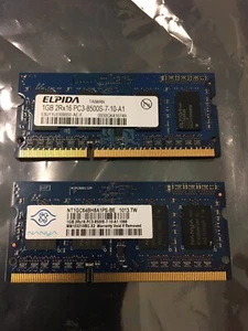 2GB (2x1GB) 2Rx16 PC3-8500S-7-10-A1 RAM 1GB ELPIDA + 1GB NANYA NT1GC64BH8A1PS-BE - Picture 1 of 2
