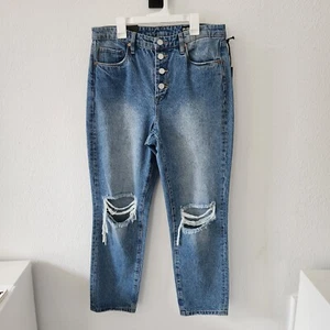 Pantalones de mezclilla recortados en blanco Nueva York The Madison talla 29 de gran altura exterior con botones mosca - Imagen 1 de 8