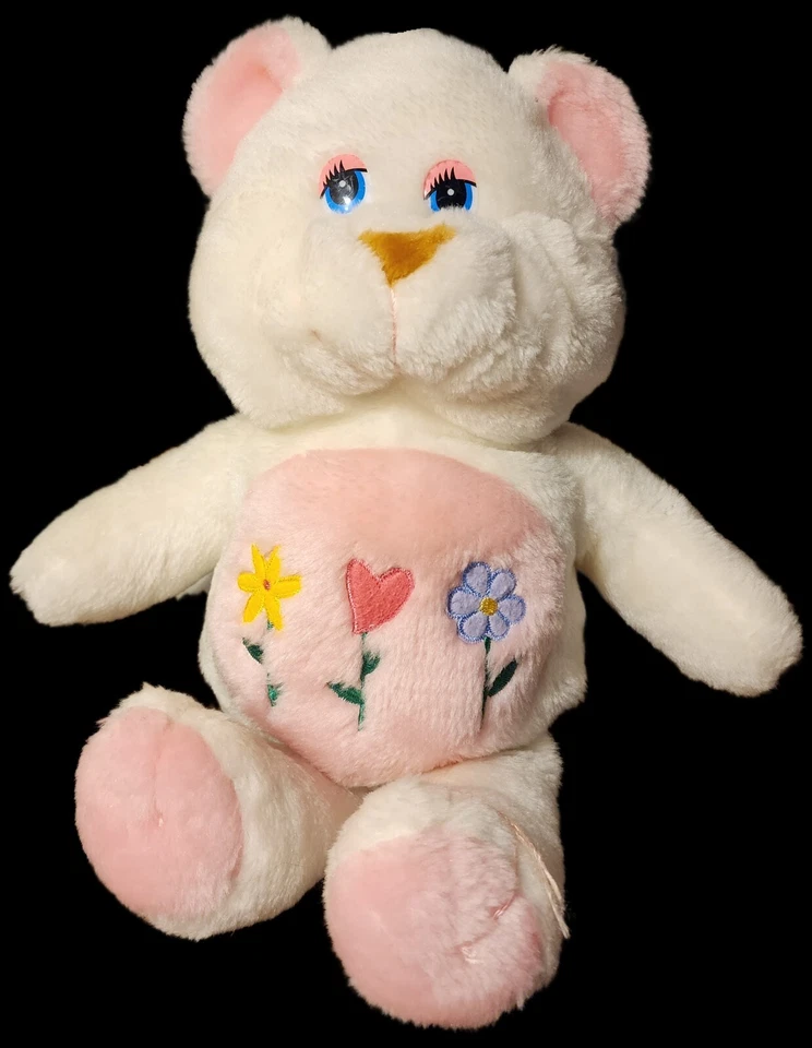 Vintage Care Bear Plush Fake Fakie Flower Garden HugFun Knockoff 14" White Pink - Image 1 of 4
