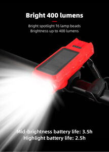 Solar Power Bicycle Light USB Rechargeable Bike Headlight Waterproof Led Light