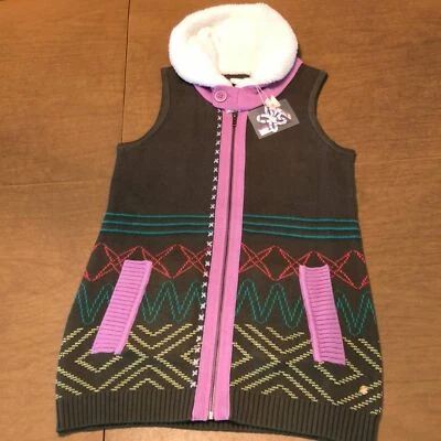 435 Matilda Jane Big Idea Make Believe 绿色紫色针织毛衣背心束腰外衣 14G — 第 1/4 张图片