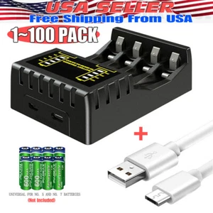 Universal USB Battery Charger 100%Fast Charger AA AAA Rechargeable Batteries lot - Picture 1 of 16