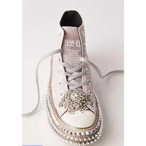 Free People Nan-Ku Couture Cruise Studded High Top Sneaker 38/ 7.5 Mellow Mauve - Picture 1 of 12