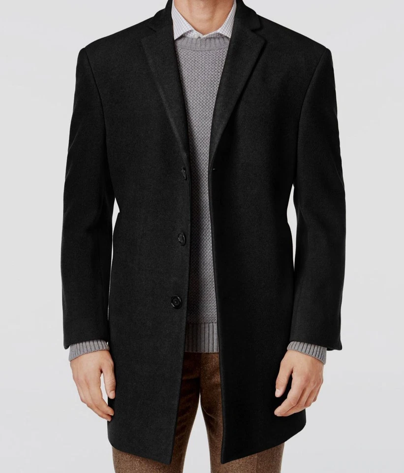 Calvin Klein Men Extra Slim Fit Black Overcoat Peacoat Wool Jacket Coat 46l