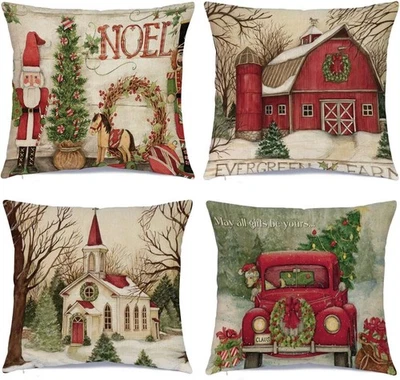 Hlonon Christmas Decorations Christmas Pillow Covers 18 x 18 Inches Set of 4 - X - Image 1 of 4