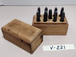Vintage Number Punch/Stamp Set 3/16” in Wood Case 9 Pc. (V-221) - Picture 1 of 8