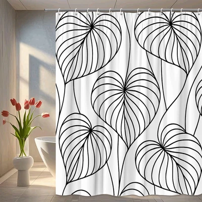 Cortina de ducha con patrón de corazón blanco y negro para baños modernos Foto 1 de 4