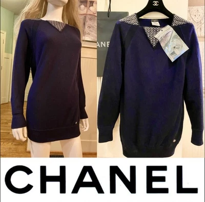 Nuevo Chanel 2016 2017 Azul Tejido Largo Suéter Vestido 34 36 2 4 6 Sudadera Top S M Foto 1 de 4