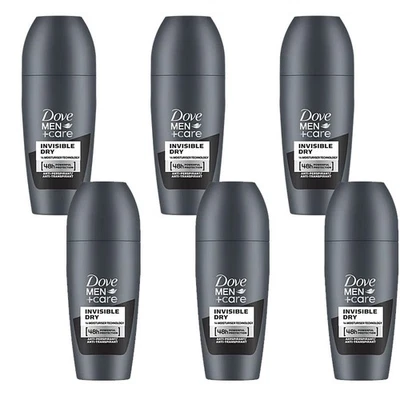 6 Pk Dove Invisible Dry Roll On Men+ Care Antiperspirant Deodorant, 50ml/1.7 oz - Image 1 of 4