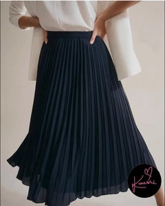 Country Road Soft Pleat Midi Skirt Black Size 10 Elastic Waist Hi Low Hemline - Picture 1 of 8