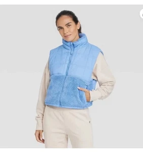 Joy Lab Women's High Pile and Quilted Vest Blue Large - Picture 1 of 6