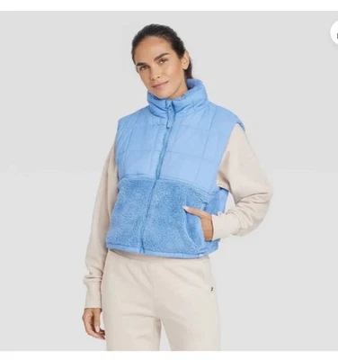 Joy Lab Women's High Pile and Quilted Vest Blue Large - Image 1 of 4