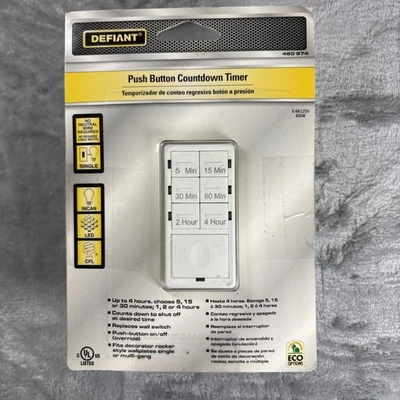 Temporizador de cuenta regresiva con botón pulsador Defiant 460974; hasta 4 horas; 6,4 A/125 V, 800 W Foto 1 de 4