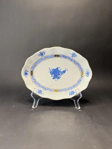 Herend Hungary Chinese Bouquet Blue Oval Vegetable Nut Bowl Dish 8x6 - Picture 1 of 15