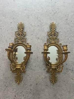Antique  Bronze Candelabras with  Mirror /  Wall Sconce France - Image 1 of 4