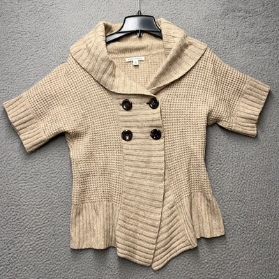 Suéter Banana Republic Mujer Medio Beige Botón Frontal Mezcla de Lana Tejido con Cable Foto 1 de 4