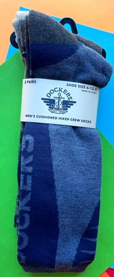 CALCETINES DOCKERS HOMBRE 3 Pares HIKER CREW DISEÑO AZUL Y GRIS SUAVE ACOLCHADO NUEVOS NUEVOS CON ETIQUETAS Foto 1 de 4