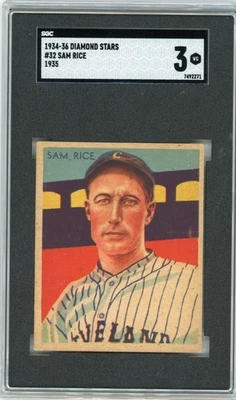1934-36 1935 Diamond Stars #32 Sam Rice Indians Salón de la fama SGC 3 Foto 1 de 2