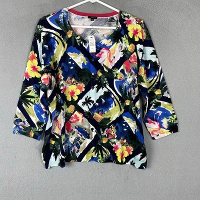 Talbots Cardigan Women Size 1XP Petite Multicolor Floral Button Up V Neck NWT - Image 1 of 4