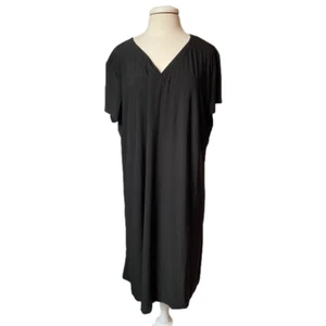 Womens Plus NWT Travel Resort Lounge Black Slinky Short Sleeve Midi Dress 2X - Picture 1 of 10